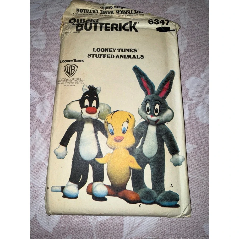 Vtg 1978 Butterick 6347 Looney Tunes Stuffed Animals Sewing Pattern Bugs Bunny